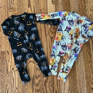 Little Bum Bums 2 Way Zip Up Sleepers Pumpkin Halloween Skulls Sz 0-3M